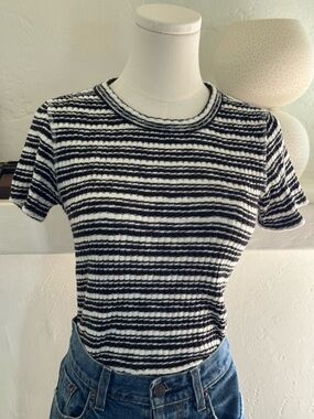 Everlane Ribbed Knit Striped Tee Black Ivory Fitted Sweater Tee Small
